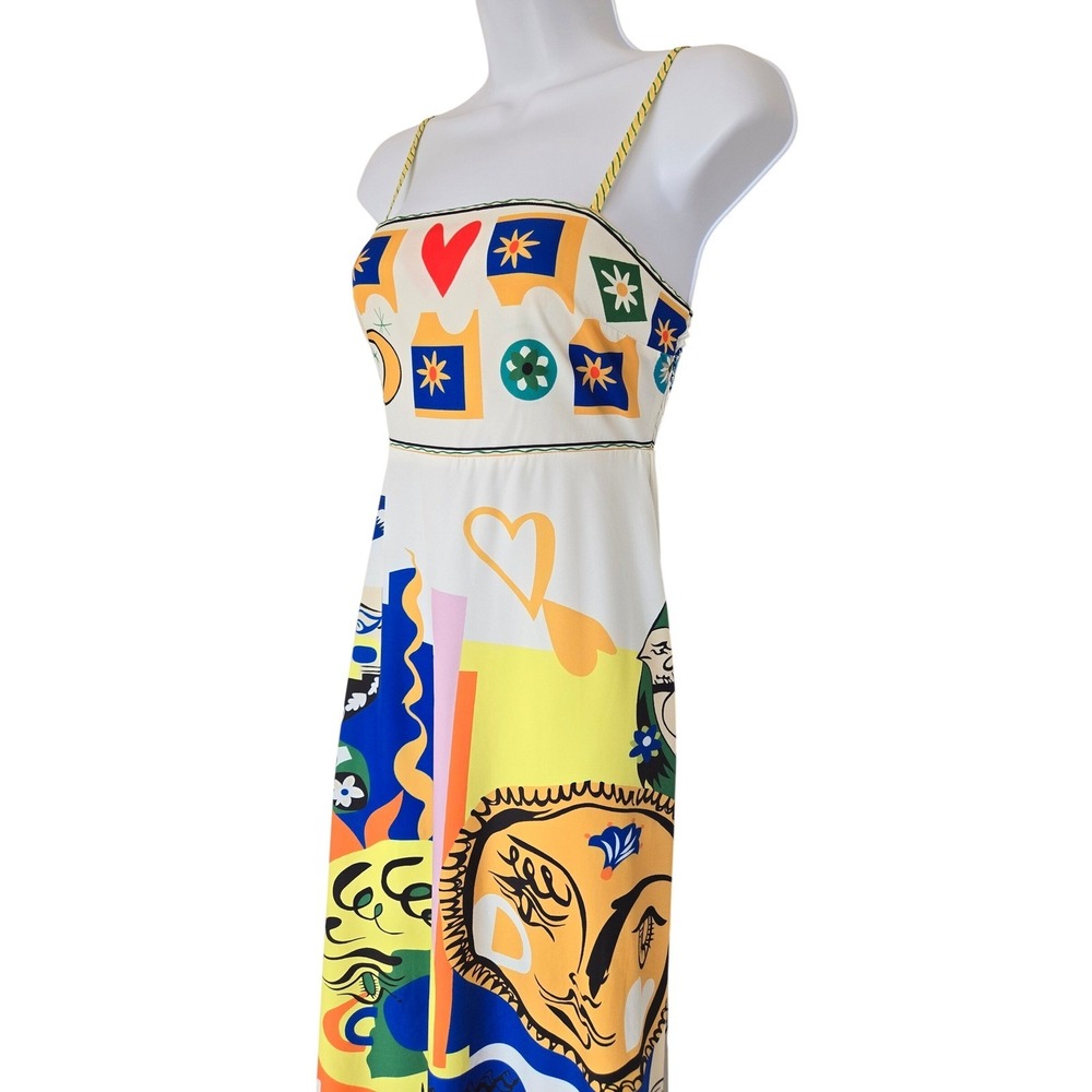 Commense Abstract Sun Moon Smocked Maxi Dress Sz S Artsy Resort Eclectic Soleil - Picture 4 of 10